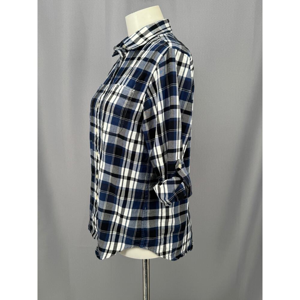 Lauren Ralph Lauren Shirt Womens Medium Petite Blue Plaid Flannel Button Camping - Picture 3 of 16